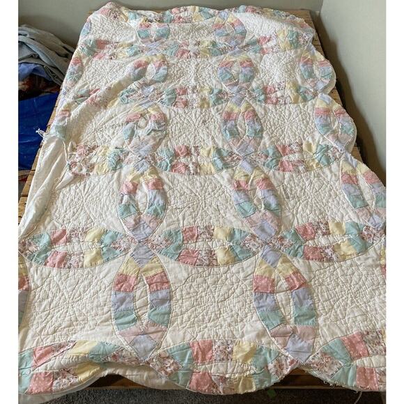 Handmade Patchwork Quilt Size 63x74 White - Picture 1 of 9